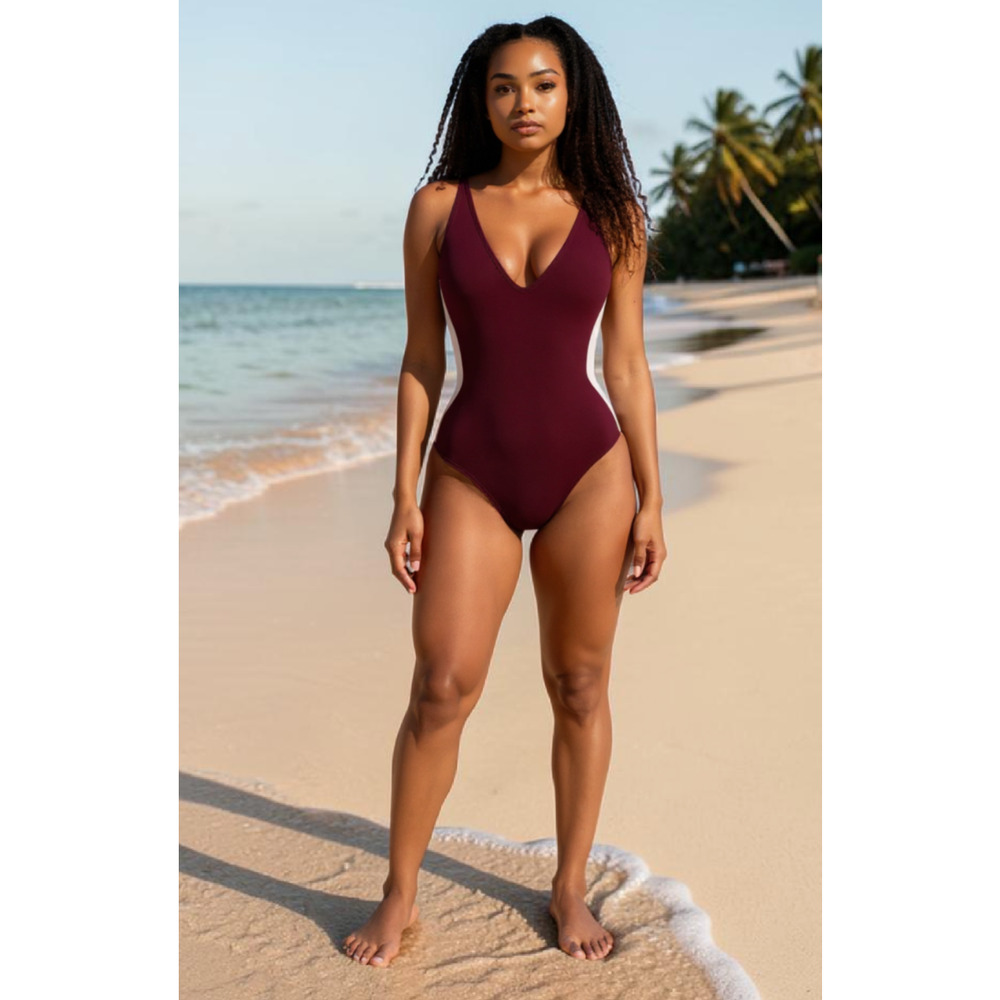 TA3 Plungey Contour One Piece Swimsuit Dark Cherry Oat 3X Reg Long NWT